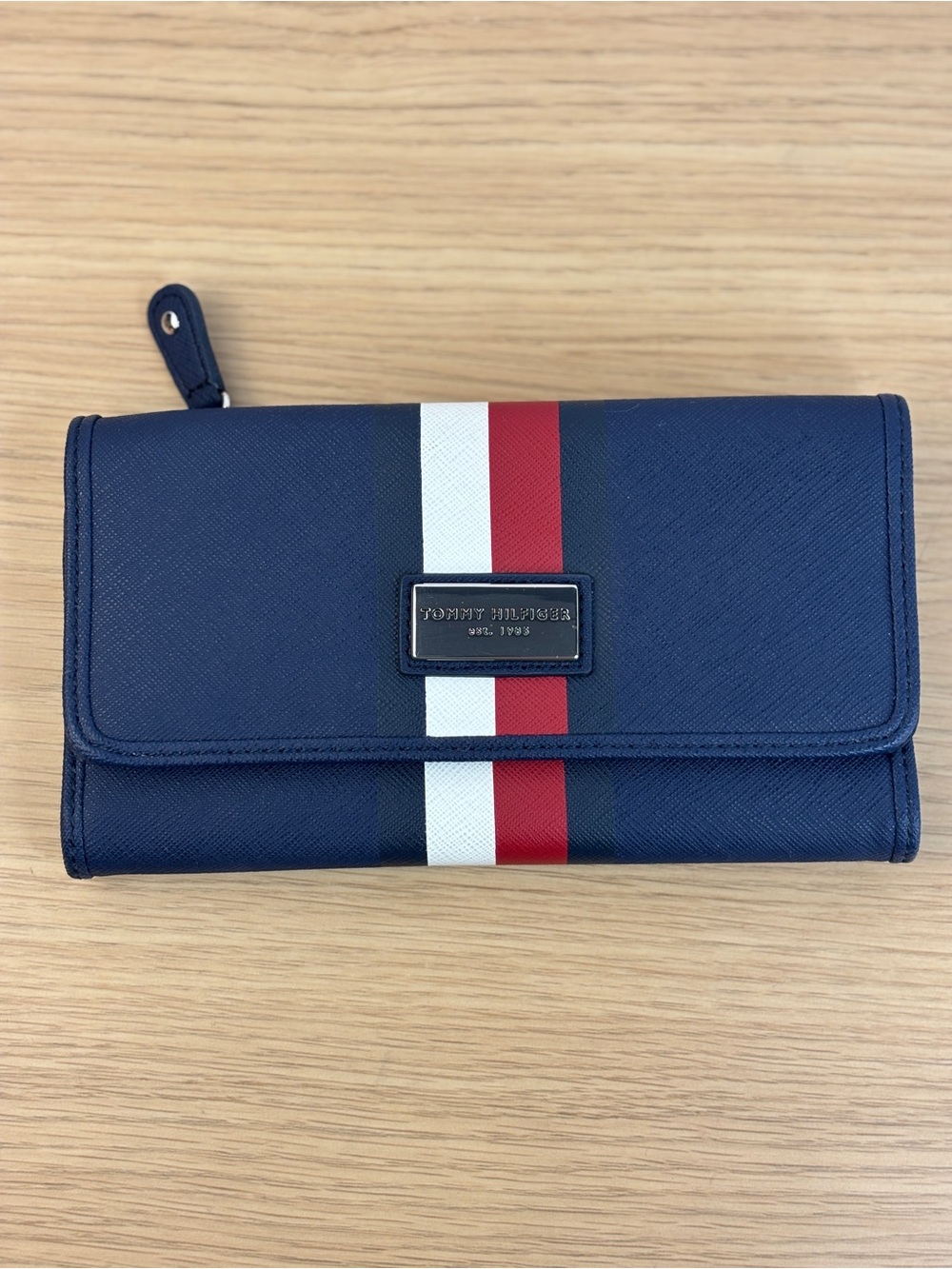 Tommy Hilfiger Navy Wallet with Red and White Stripe Like New!